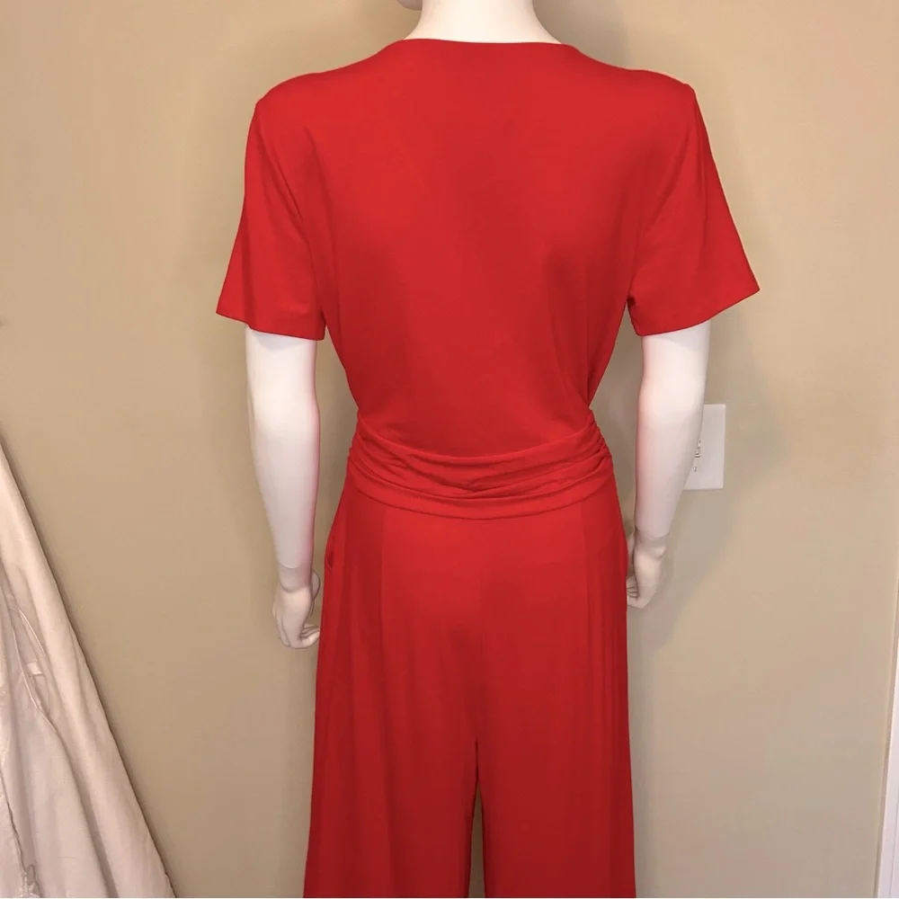 Ann Taylor Red Wrap Top Wide Leg Jumpsuit Romper - Picture 5 of 10